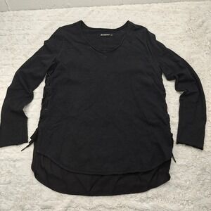BlankNYC Womens S Black T-Shirt Side Ties Goth Alt Moody Vamp Biker Long Sleeve
